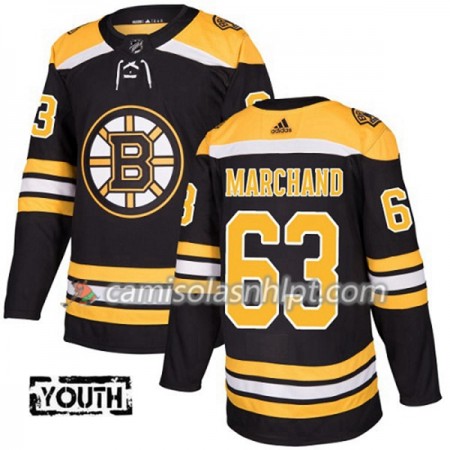 Camisola Boston Bruins Brad Marchand 63 Adidas 2017-2018 Preto Authentic - Criança